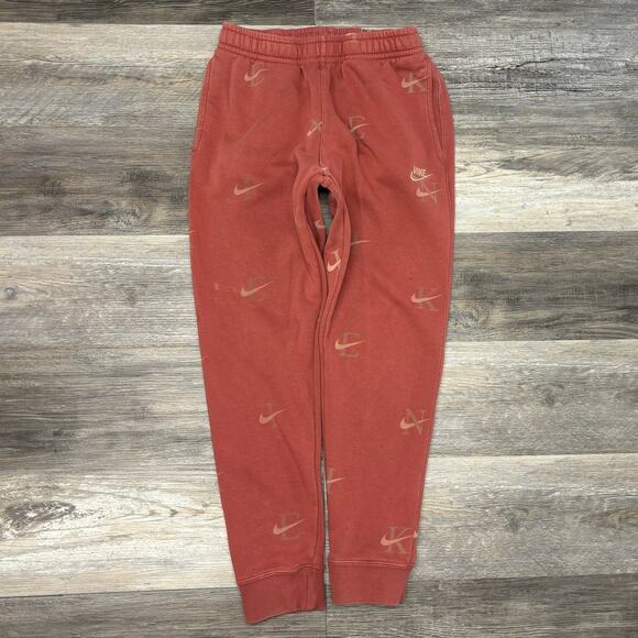 Nike Sportswear Club Fleece Rust Pink Mens M AOP Swoosh Tapered Jogger Sweatpant - Picture 2 of 14